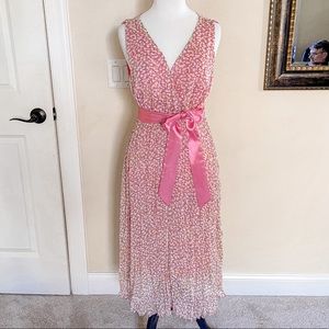 JohnPaulRichard Flowy Pink Dotty Chiffon Midi Dress Satin Waist Belt
